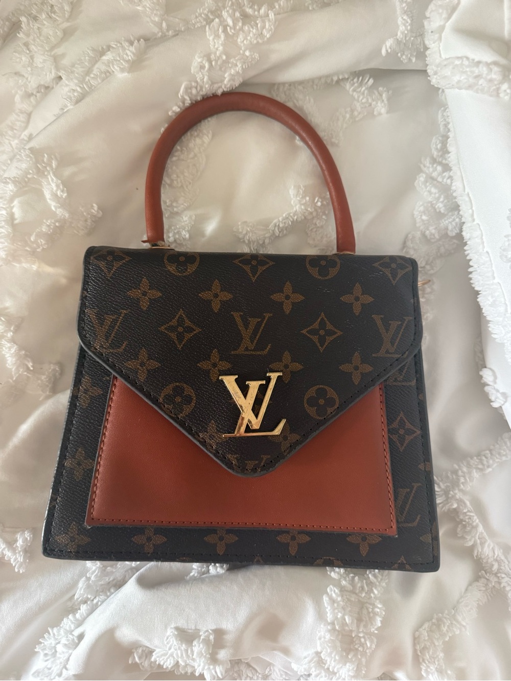 Louis Vuitton Monogram Canvas Satchel with Tan Leather Panel